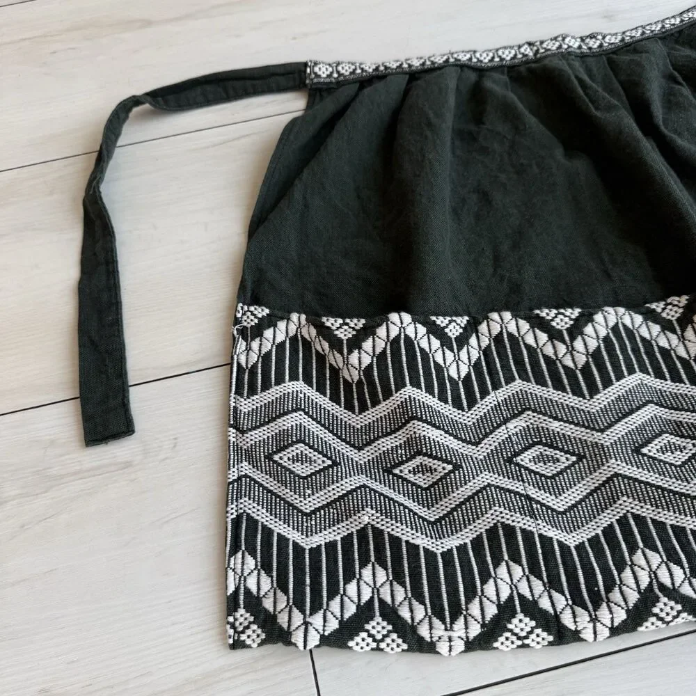 Vintage Mayatex Guatemalan Half Apron Hand Woven Green Cotton W/ Pockets